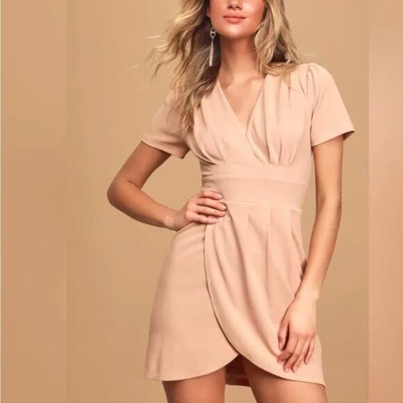 NEW Lulus Marena Blush Pink Short Sleeve Mini Dress SZ S - Picture 2 of 13
